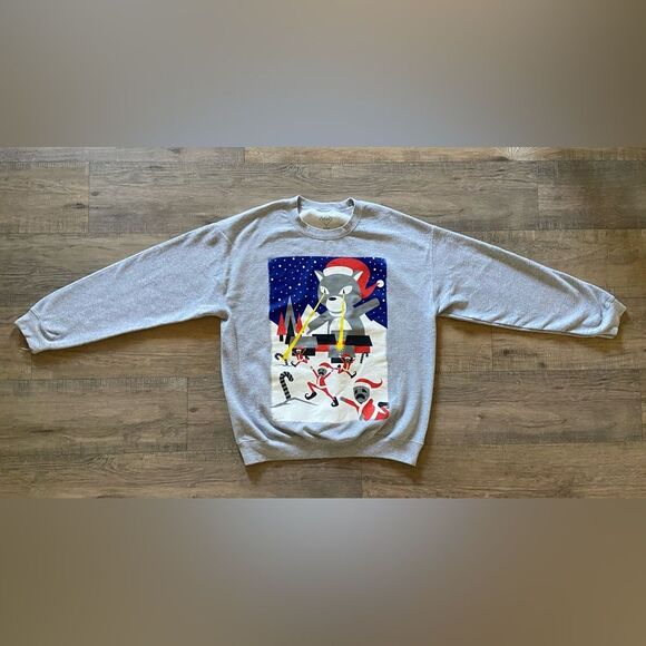 Well Worn Los Angeles womens size large dog lazer destroyer eyes holiday sweater - Picture 1 of 11